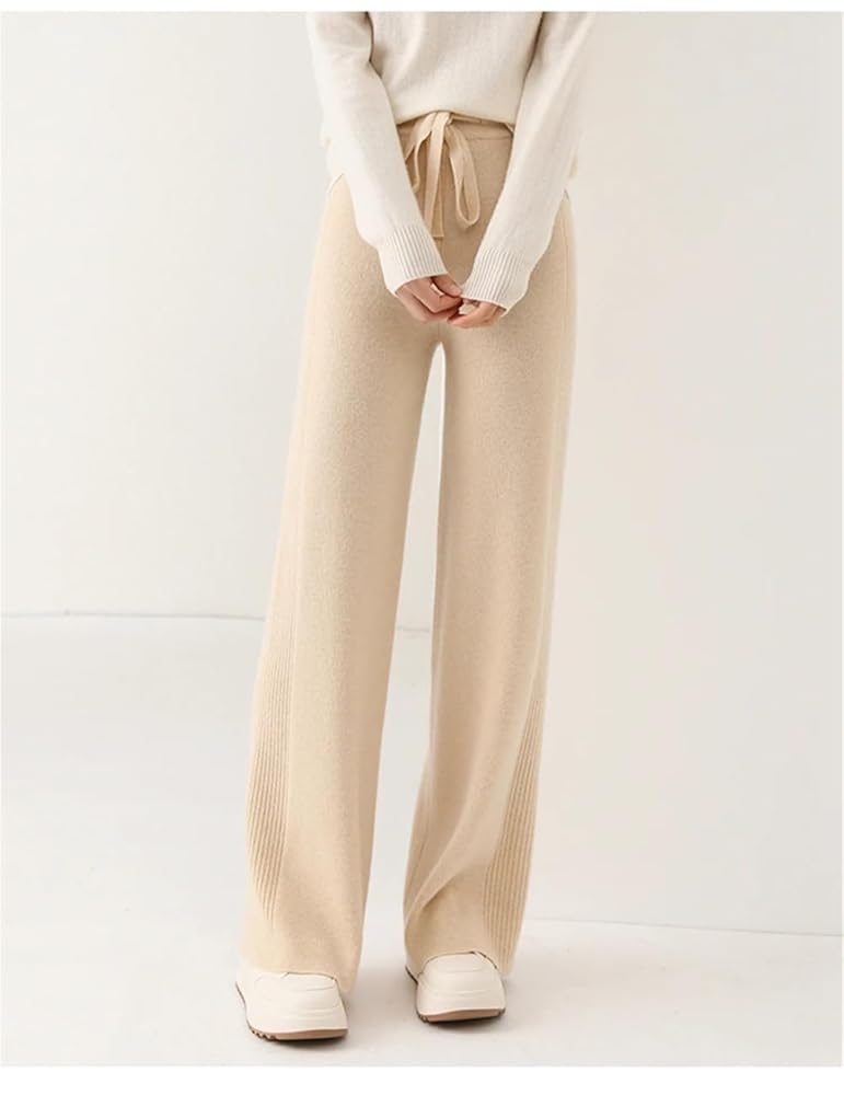 Niiyyjj Women 100% Merino Wool Wide Leg Pants Solid Knitting